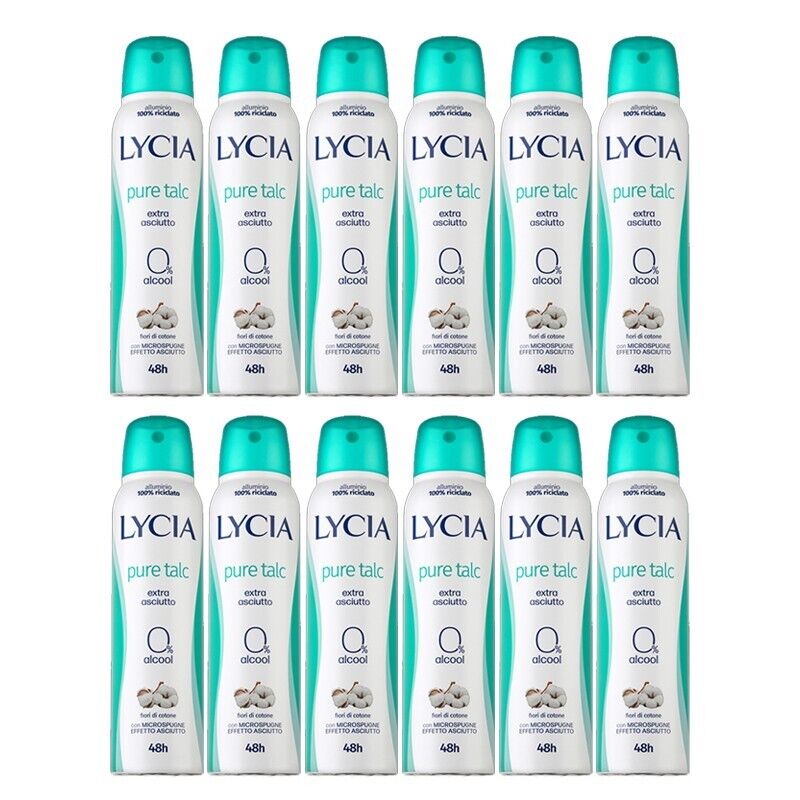 12PZ LYCIA PURE TALC Deodorante Corpo Spray 150ml NUOVO