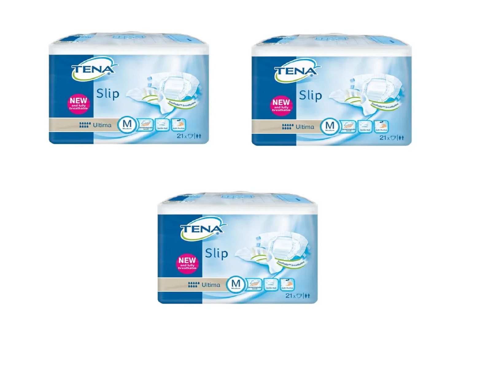 3 PACCHI TENA SLIP ULTIMA TG. M DA 21 PEZZI
