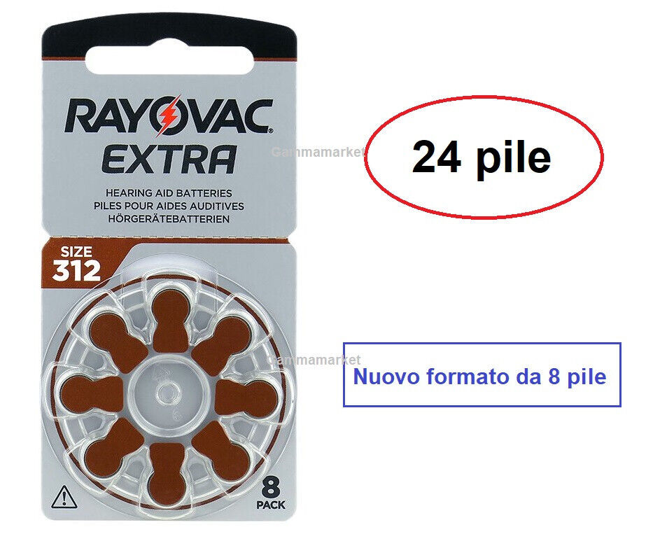 24 pile  per protesi acustiche RAYOVAC EXTRA 312  apparecchi acustici