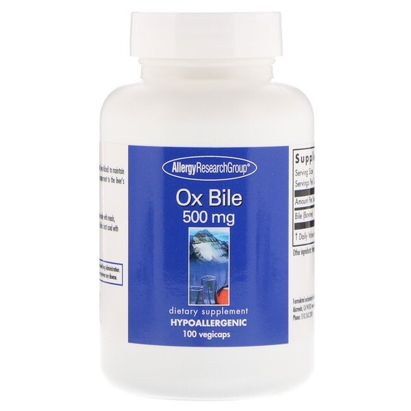 Ox Bile 500 mg 100 Vegetarian Capsules - Allergy Research Group € 555,00 /  kg