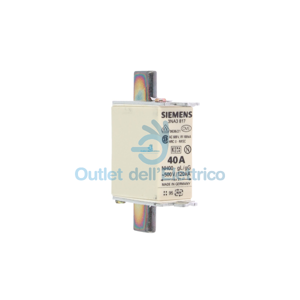 Siemens 3na3817 fusibile nh 000 gl/gg 40a 500vac