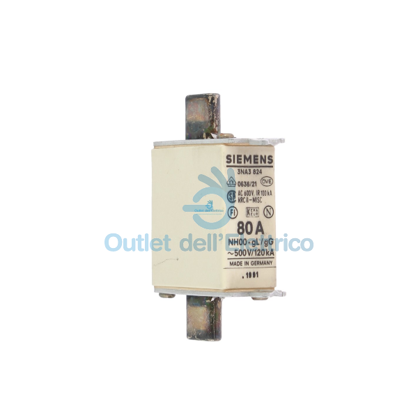 Siemens 3na3824 fusibile nh 000 gl/gg 80a 500vac
