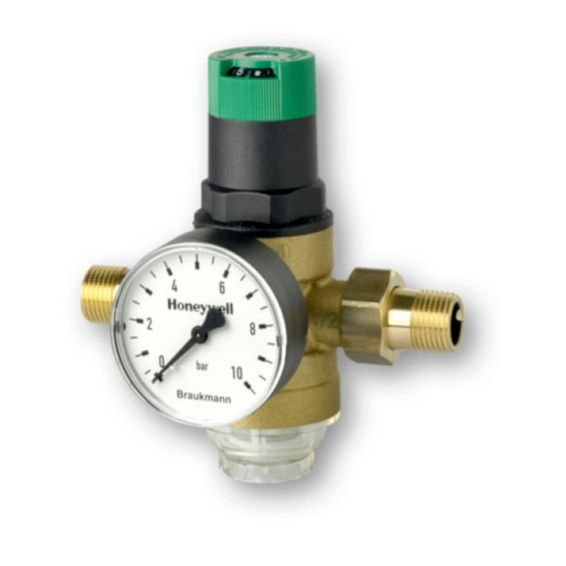 RIDUTTORE DI PRESSIONE ACQUA BRAUKMANN D06F-A Ø 1/2 MANOMETRO FILTRO HONEYWELL