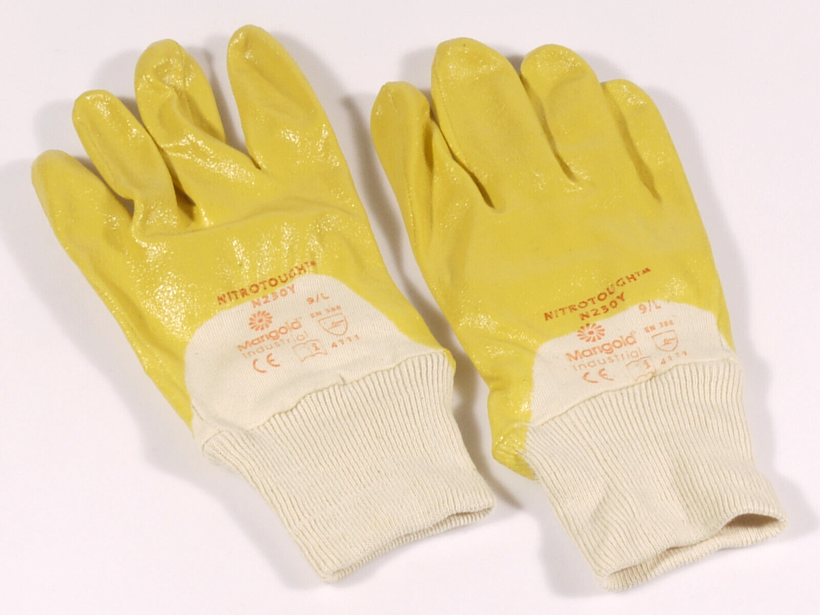PRL) 7 PAIA GUANTI COTONE LAVORO WORK GLOVES MARIGOLD NITROTOUGH N230Y TG SZ 9 L