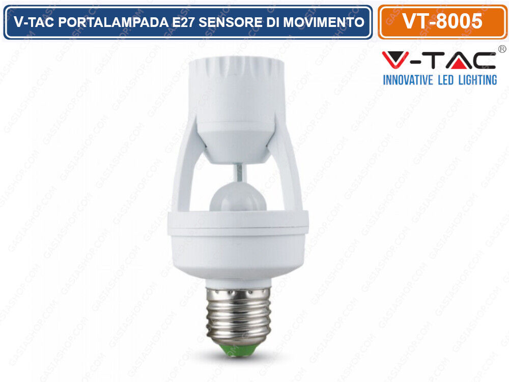 V-TAC VT-8005 PORTALAMPADA ADATTATORE CON SENSORE DI MOVIMENTO PER LAMPADINE E27