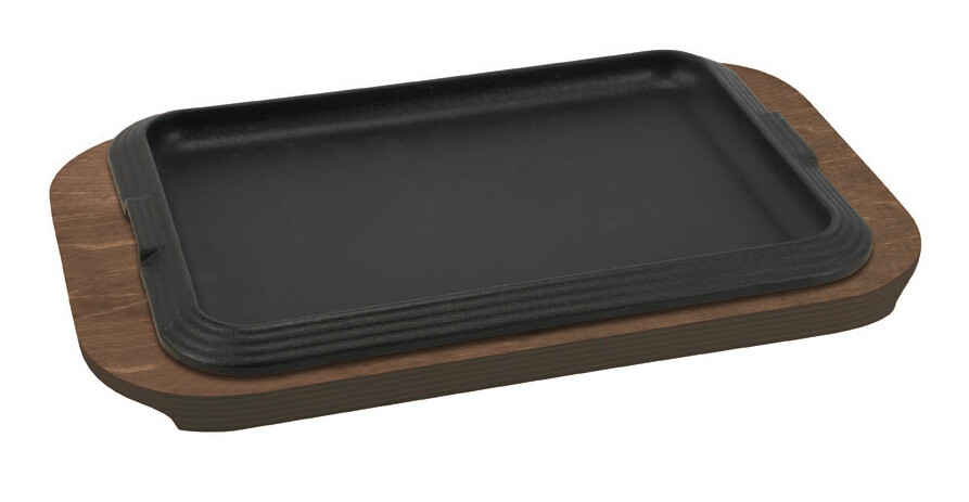 PIATTO SERVIZIO RETTANGOLARE IN GHISA CON VASSOIO LEGNO 30x22 cm ILSA