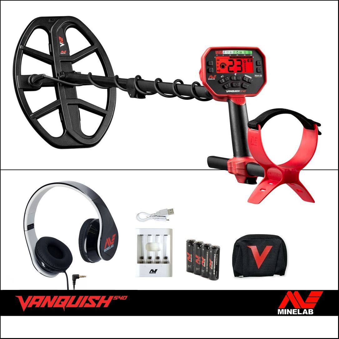 METAL DETECTOR VANQUISH 540 MINELAB CUFFIE PIASTRA V12 12" CERCAMETALLI ORO