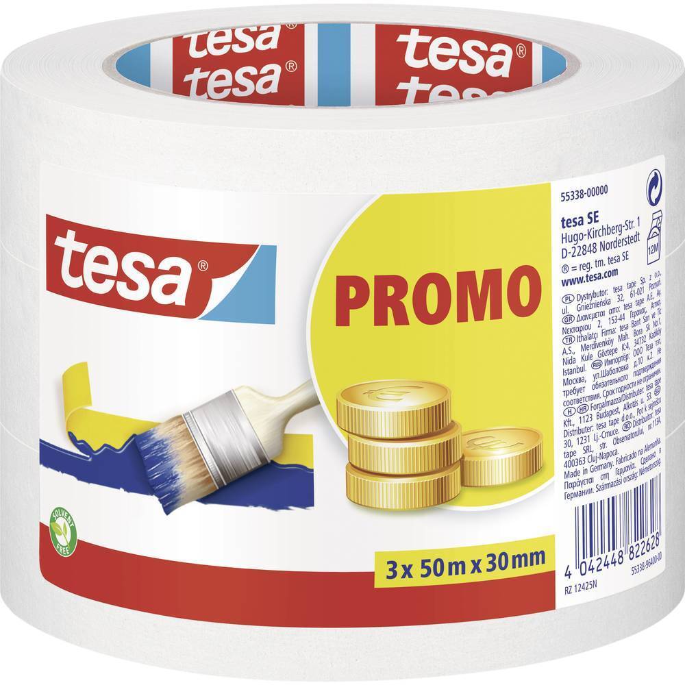 tesa® kit di 3 nastri crespati (L x A) 50 m x 30 mm Beige 55338