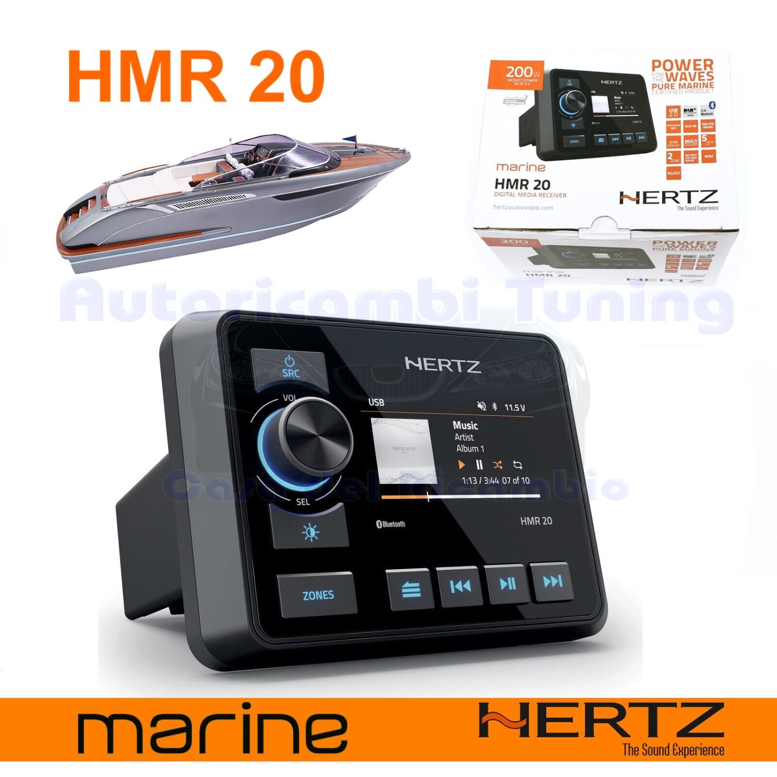 Hertz HMR 20 Ricevitore multimediale Nautico Tuner RDS Bluetooth USB