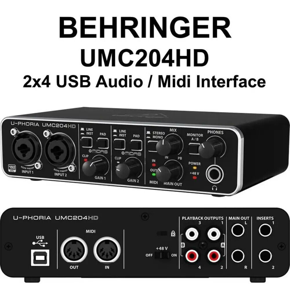 BEHRINGER U-PHORIA UMC204HD interfaccia audio 2x4 MIDI USB midas phantom 48w