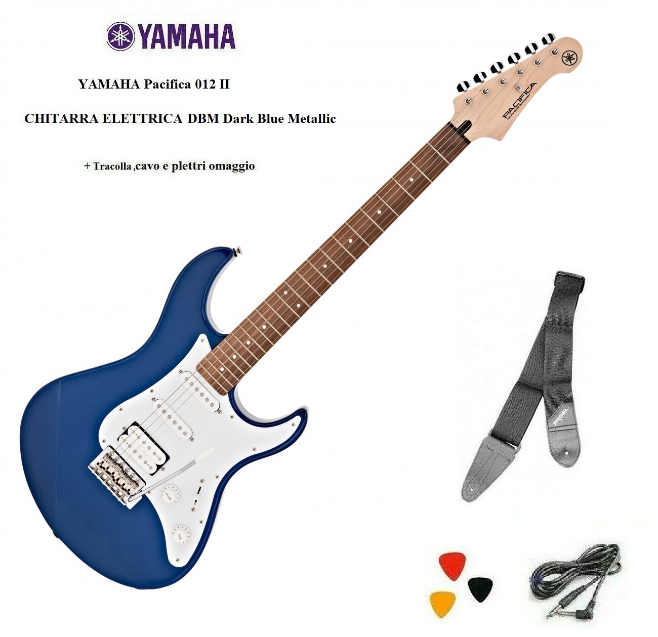 YAMAHA Pacifica 012 II DBM DARK BLU CHITARRA ELETTRICA con tracolla cavo plettri