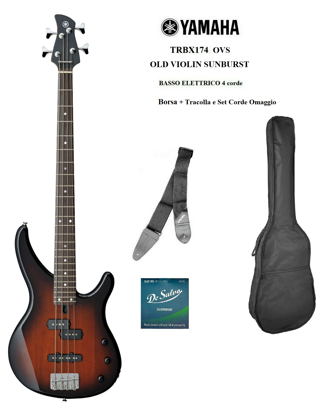 YAMAHA TRBX174 OVS OLD VIOLIN SUNBURST BASSO ELETTRICO TRBX 174 + BORSA TRACOLLA