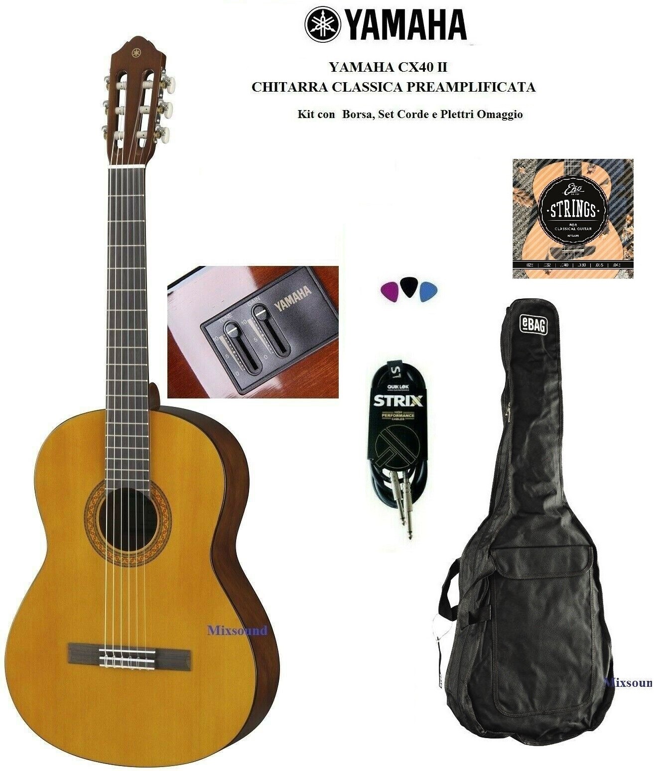 YAMAHA CX40 II CHITARRA CLASSICA AMPLIFICATA CON BORSA CAVO CORDE PLETTRI CX 40