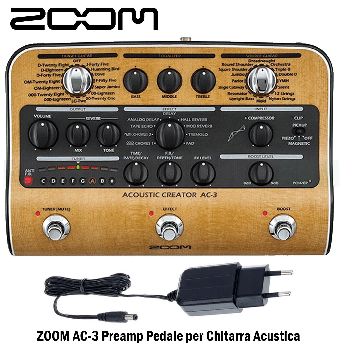 Zoom AC-3 pedale multi-effetto per chitarra acustica preamp + alimentatore AD-16