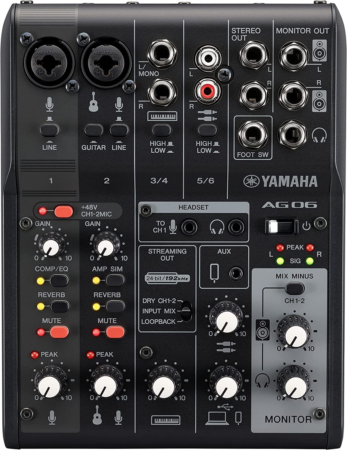 YAMAHA AG06 MK2 BLACK Mixer 6 Canali per Live Streaming con Scheda Audio Usb