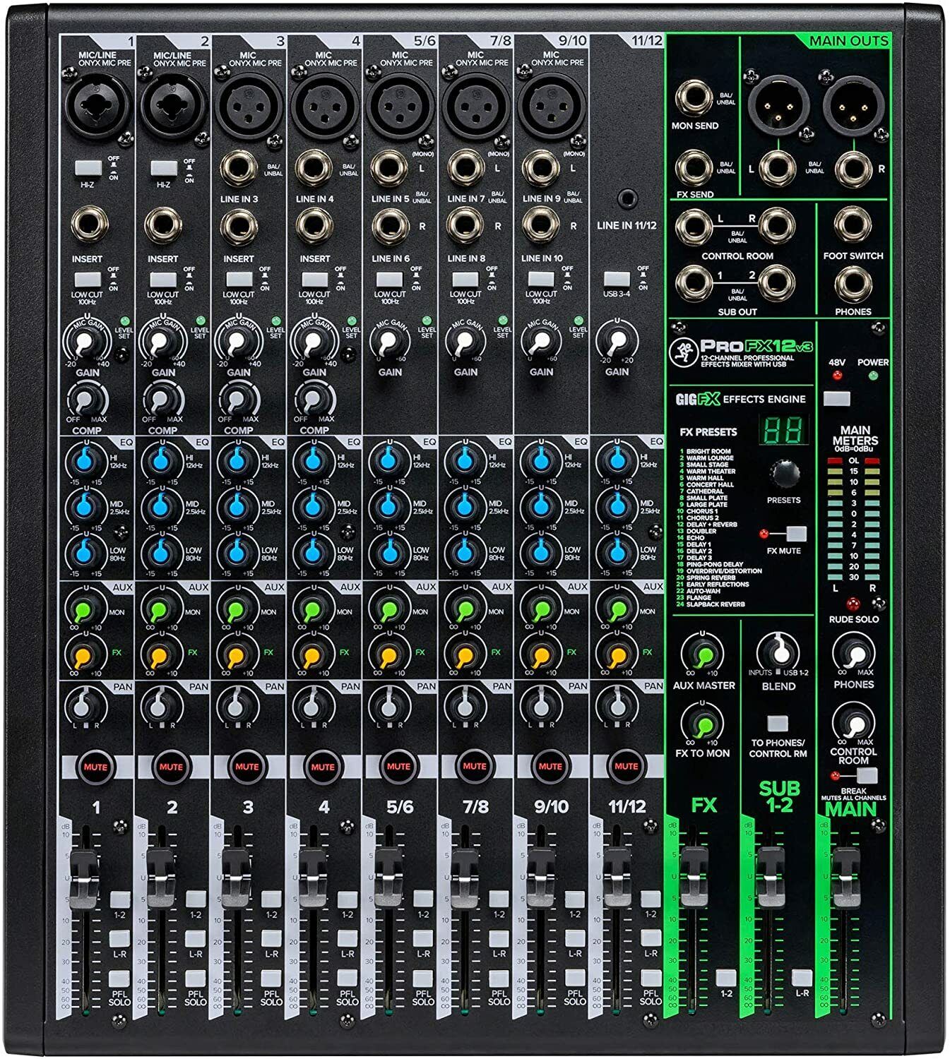 MACKIE PROFX12V3 Mixer professionale 12 canali + Usb + Effetti Live Radio Studio