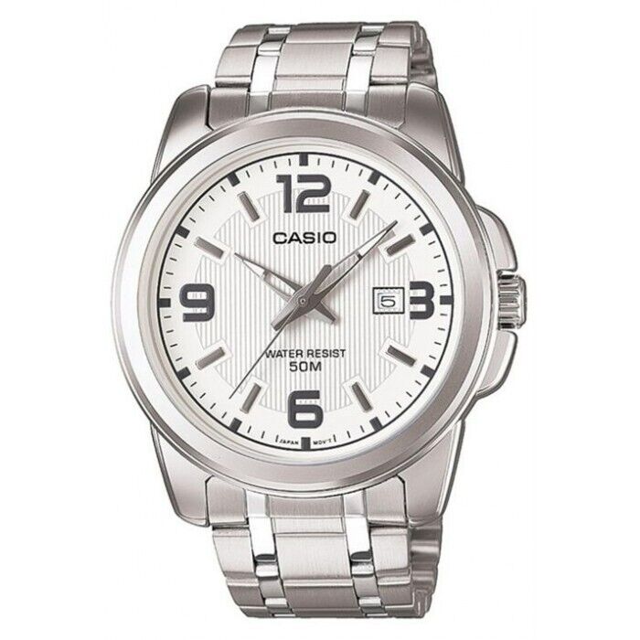 Orologio Casio MTP-1384D-7AV Cassa e Bracciale Acciaio fondo Bianco con Datario