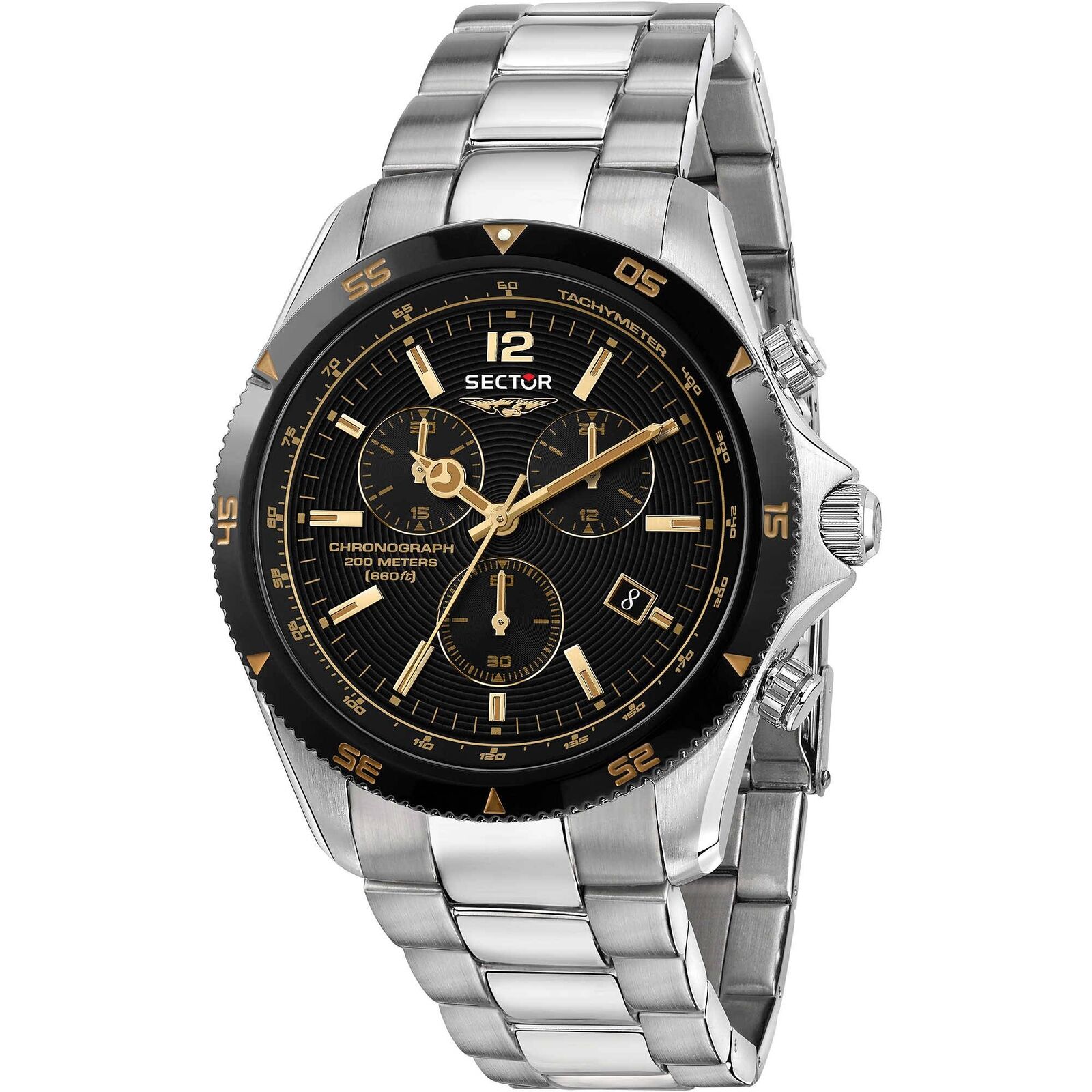 Orologio Sector 650 R3273631001 Watch Acciaio Cronografo Nero Uomo 45 mm zaffiro