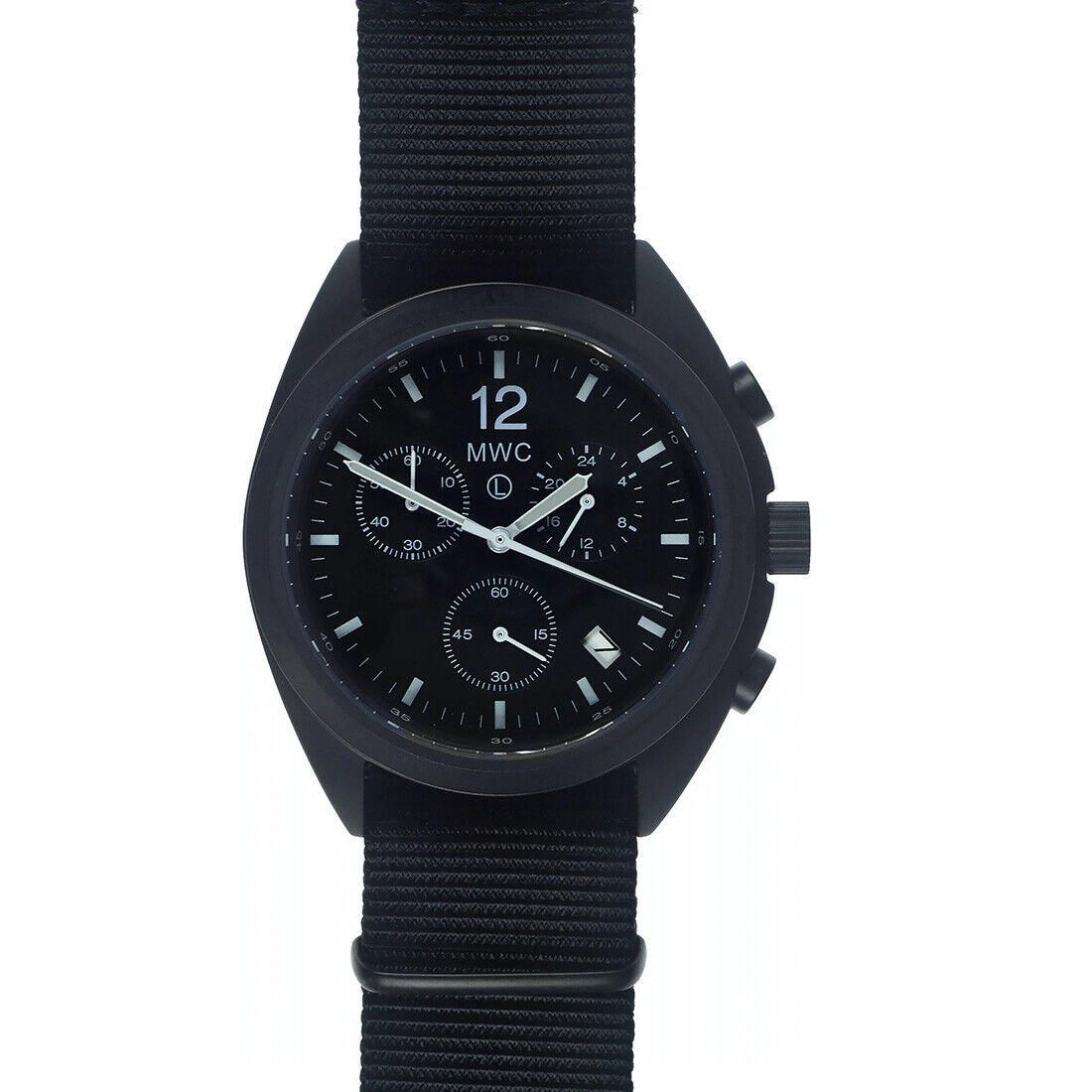 MWC Cronografo Militare Ibrido Meccanico Quarzo Acciaio Nero Data Orologio Nero