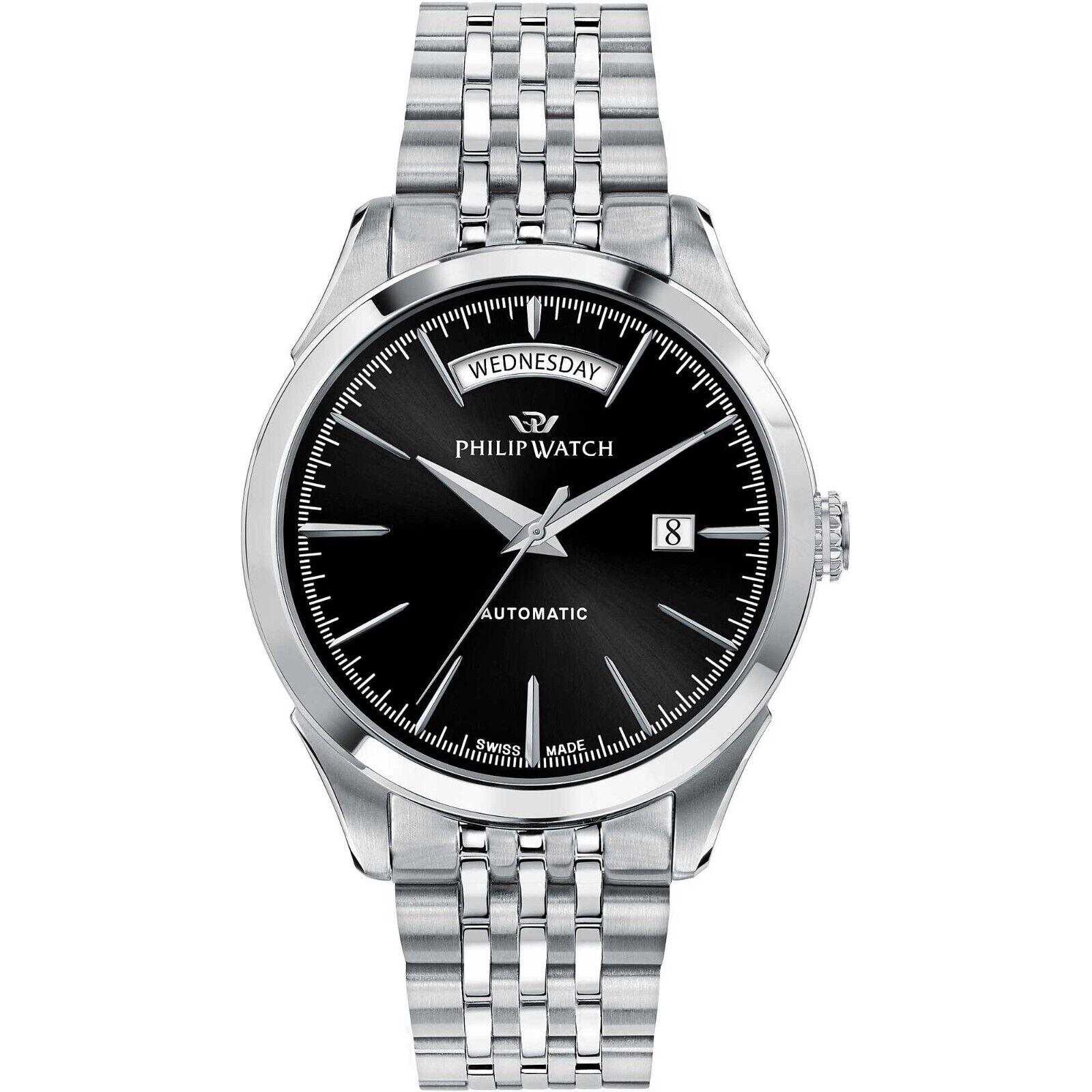 Philip Watch Orologio Uomo Roma automatico day date a vista 41 mm acciaio