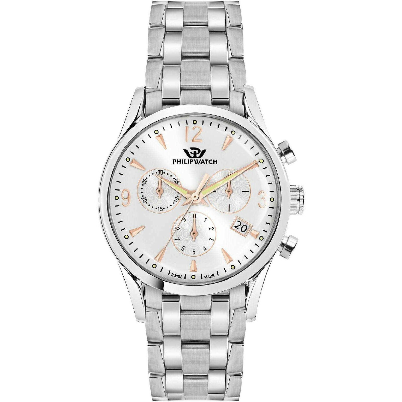 Orologio Philip Watch Sunray r8273908001 Acciaio Uomo Cronografo Silver Rosè