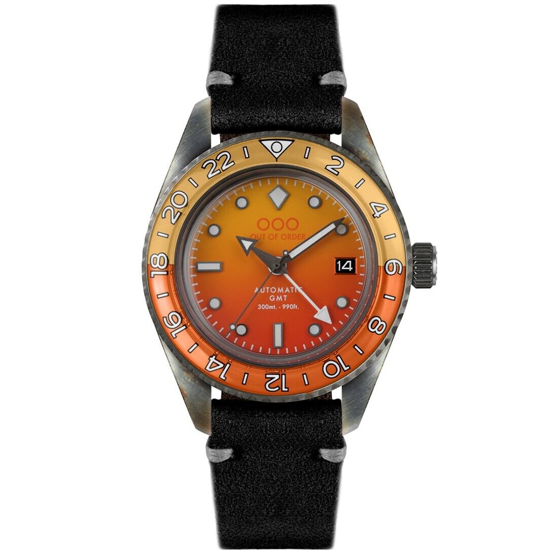 Out of Order SEX ON THE BEACH GMT Automatico Acciaio Arancio Pelle Orologio Uomo