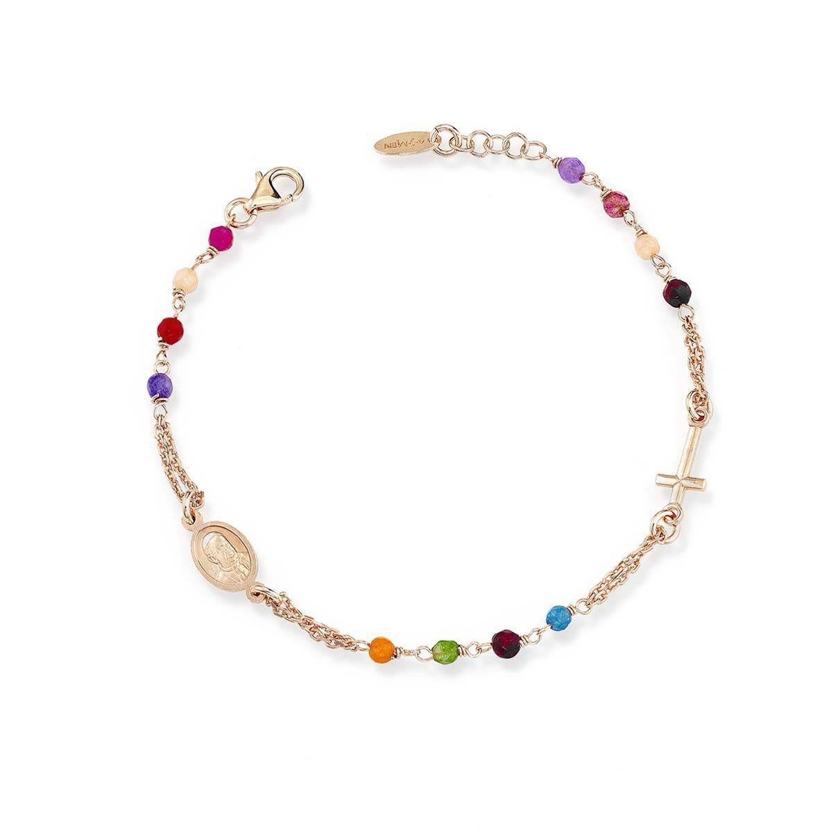 Bracciale Amen Rosario Cristalli Multicolor BRORM3P Bracelet Argento Ip oro rosa