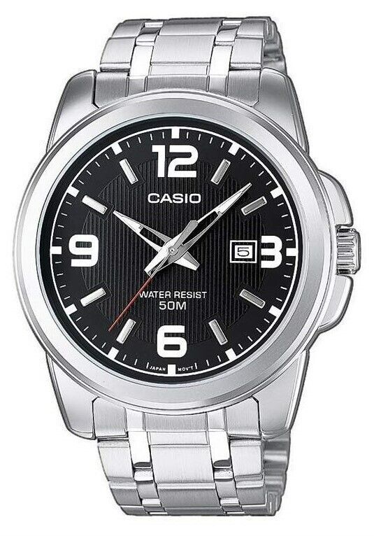 Orologio Casio MTP-1384D-1AV Cassa e Bracciale in Acciaio fondo Nero con Datario