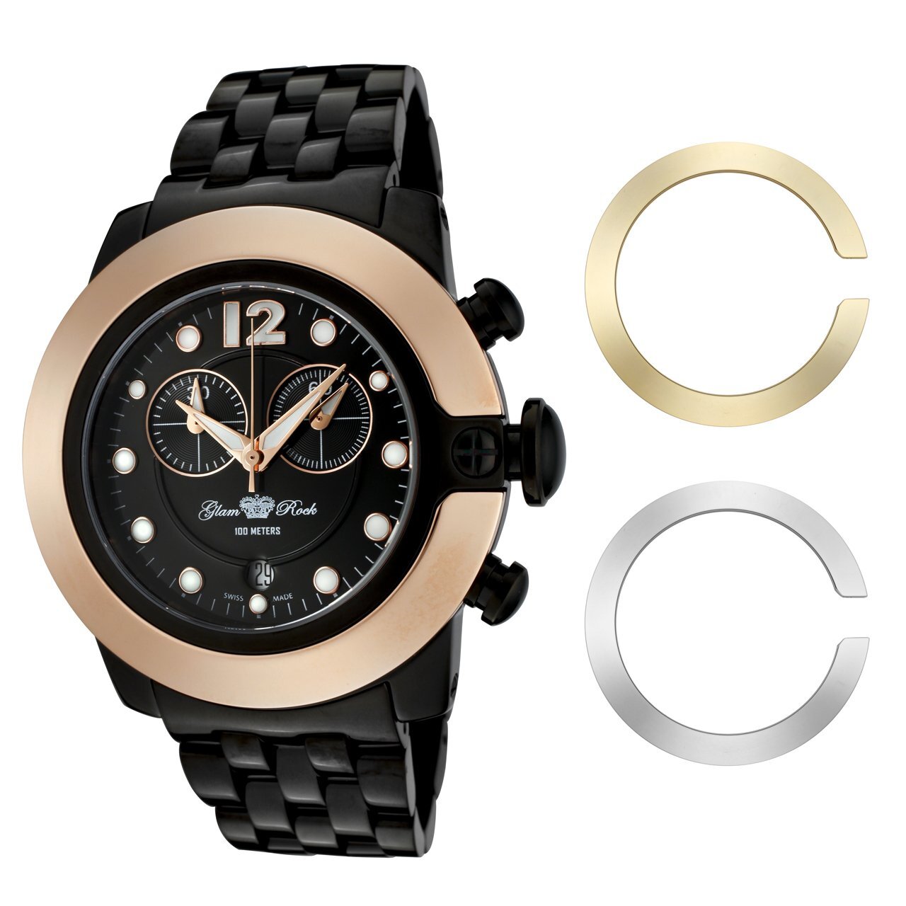 Glam Rock Women's GR32183 SoBe Chronograph Black Dial Black Ion-Plated Stainless