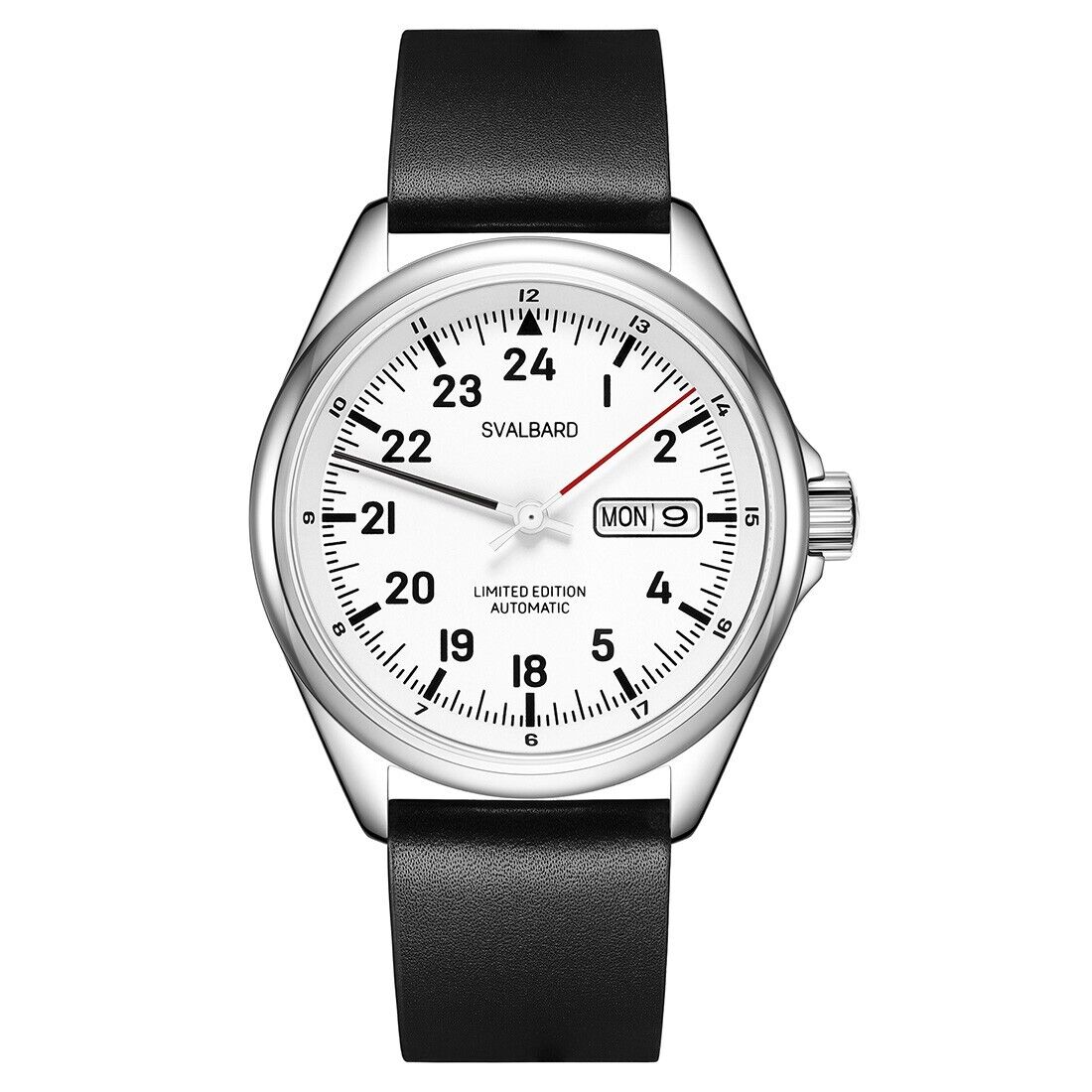 Svalbard DEMARK GH12 Automatico Acciaio Bianco Nero Data Pelle Orologio Uomo