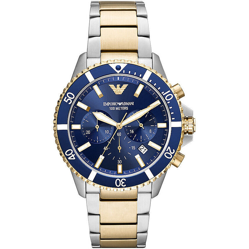 Orologio Uomo EMPORIO ARMANI DIVER AR11362 Chrono Acciaio Bicolor Gold Blu