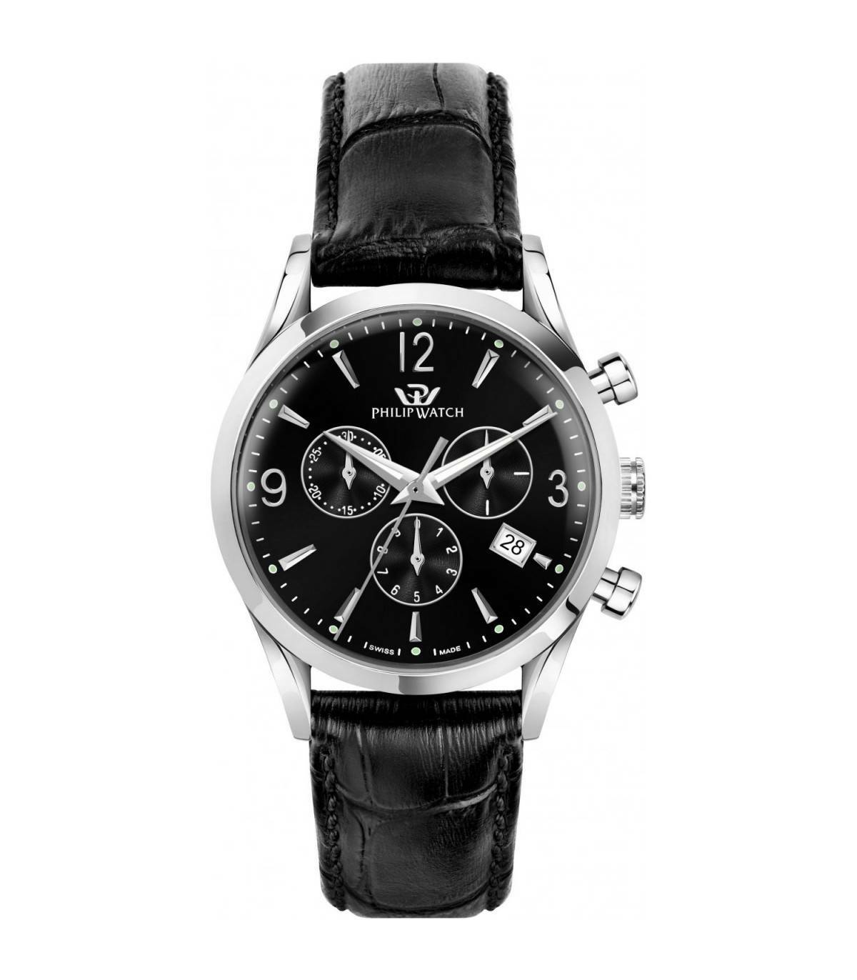 Orologio Philip Watch Sunray R8271680002 Pelle Nera Uomo Cronografo 39 mm