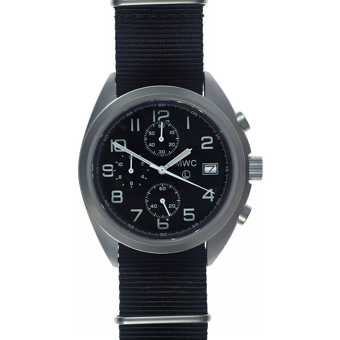 MWC Cronografo Militare Ibrido Meccanico Quarzo Acciaio Nero Data Orologio Nero