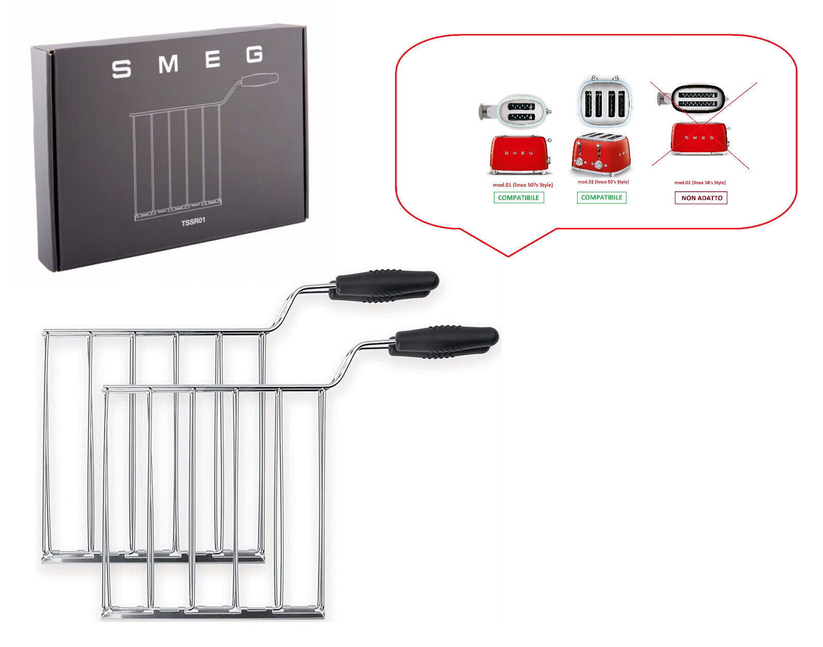Smeg : TSSR01 :set 2 pinze toast per modelli 01 e 03 ( linea 50's Style)
