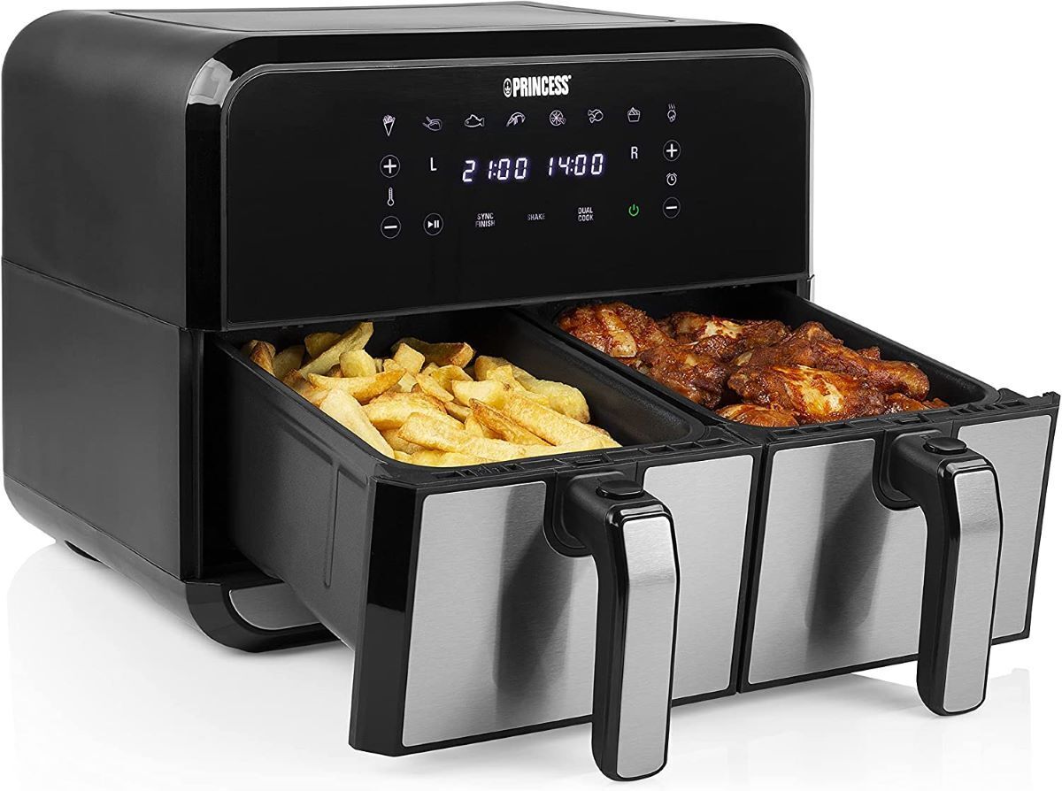 FRIGGITRICE AD ARIA CALDA CON DOPPIO CESTELLO PRINCESS 182074 AIRFRYER 1600W 8LT