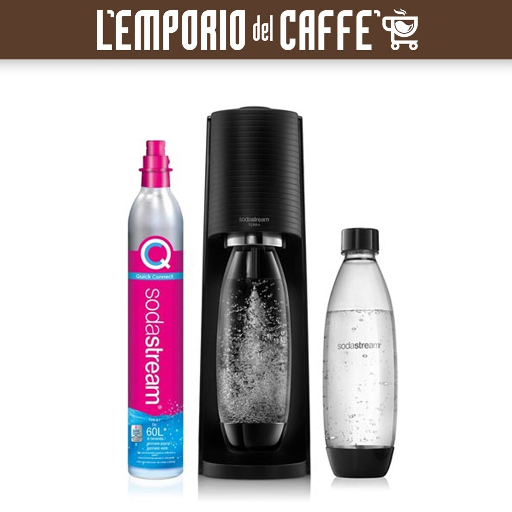 SodaStream Macchina Per acqua frizzante Terra Nero + Cilindro +Bottiglia Fuse 1L