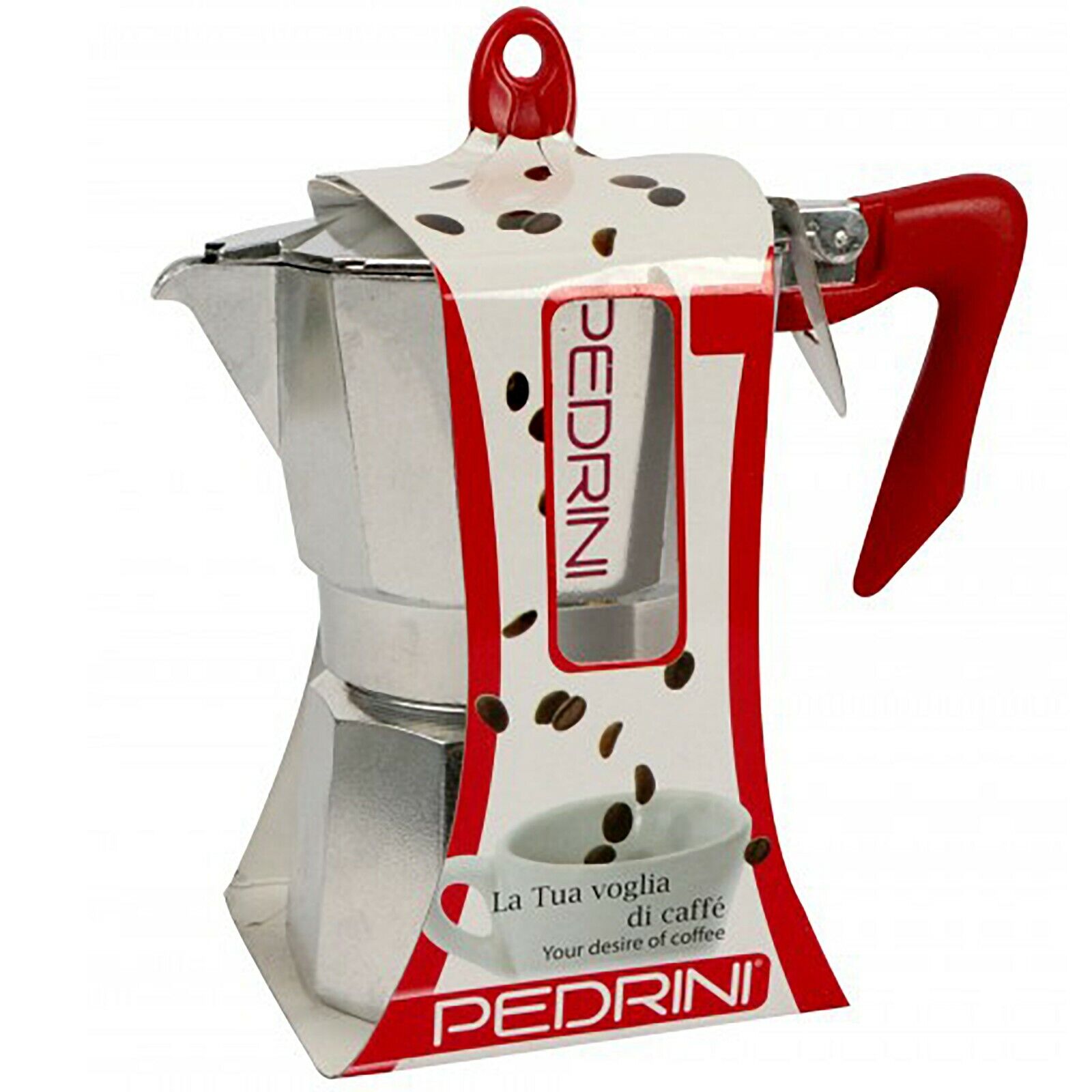Pedrini caffettiera Moka macchinetta caffè espresso con manico rosso - 1 tazzina