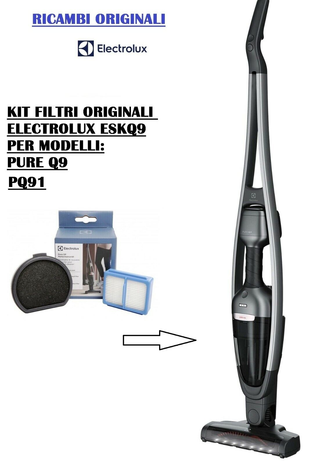 KIT FILTRI ASPIRAPOLVERE PURE Q9 ELECTROLUX ORIGINALI ESKQ9 , PQ91 40GG