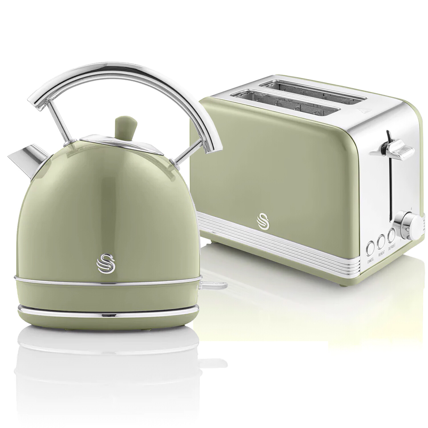 Retro Set per la Colazione, Bollitore 1,8L, Tostapane Senza fili, 2 Fette Larghe