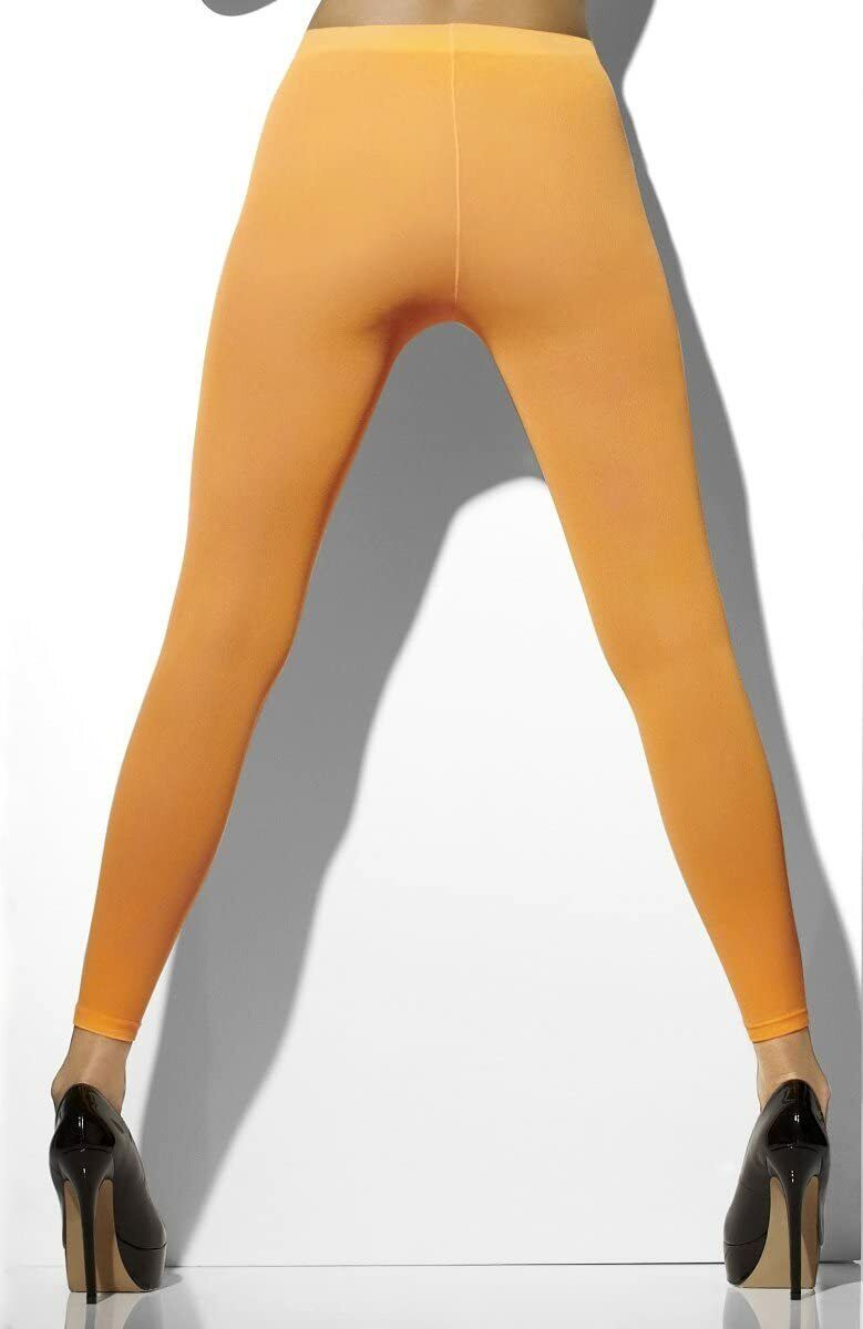 Nuovo Collant Opachi Senza Piedi Arancione Fluo Legging Costume Abito Carnevale