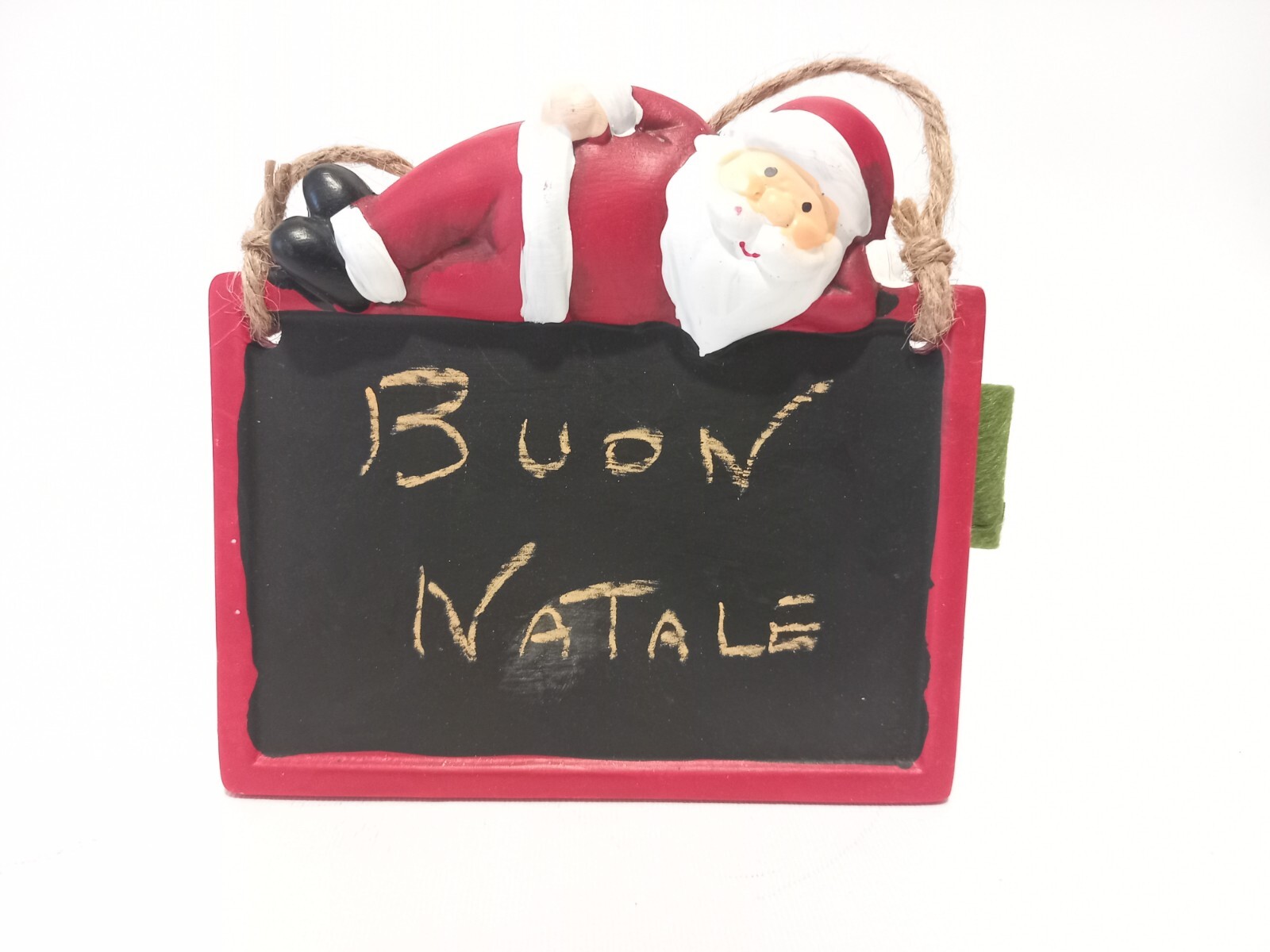 Natale Lavagna in ceramica colorata con gessetto e  statuina  di Babbo Natale