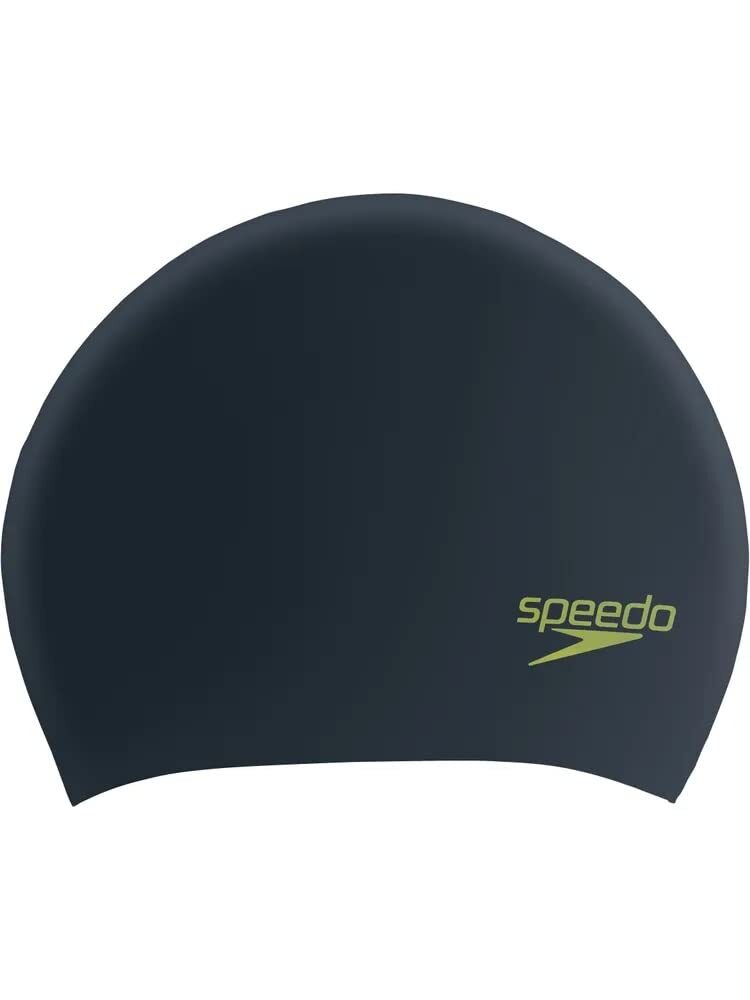 Speedo Junior Long Hair Cap Hat, Youth Unisex One Size Black/Acid Green (Multico