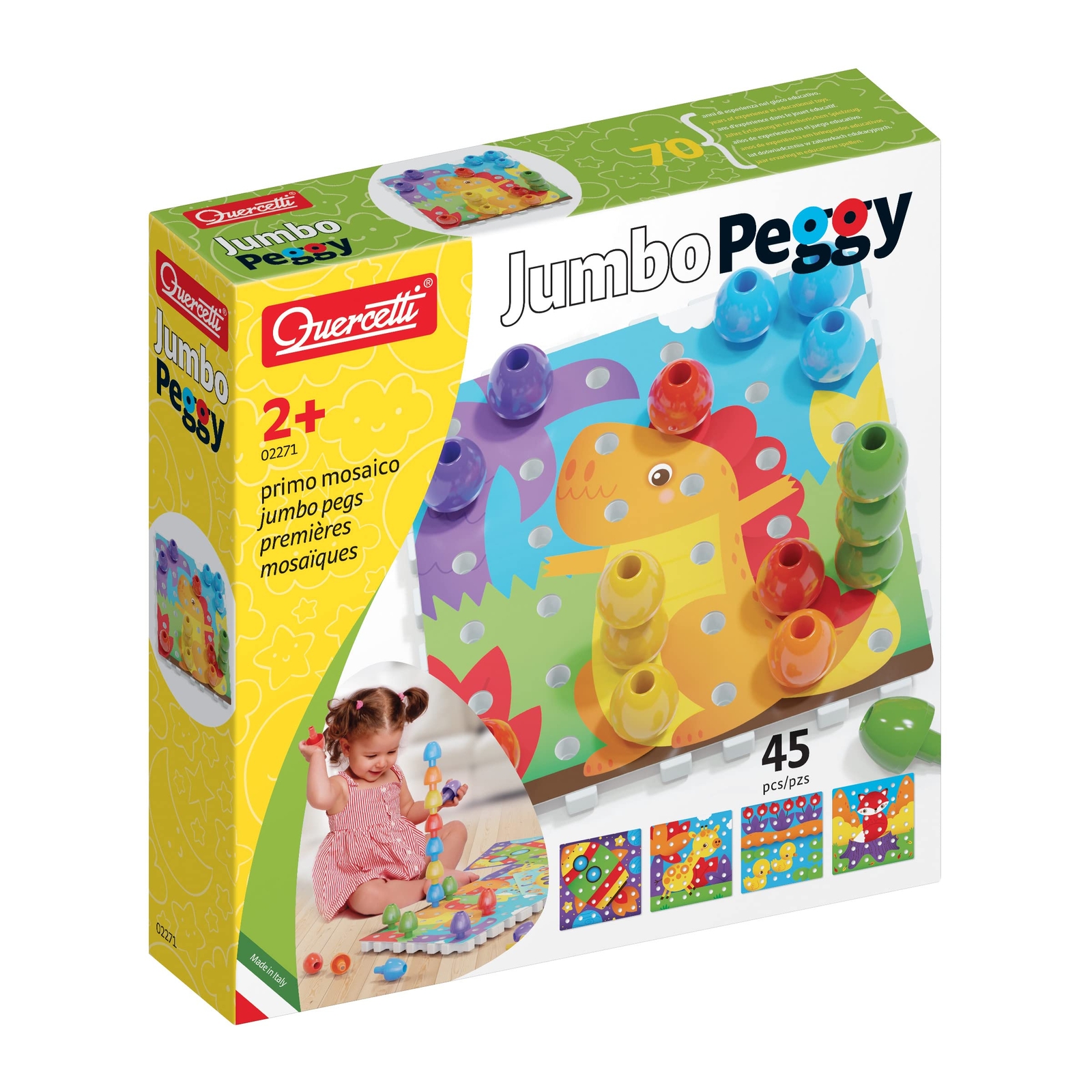 Quercetti - Jumbo Peggy Medium - Stacking Peg Toy with Illustrated Cards and 9 L