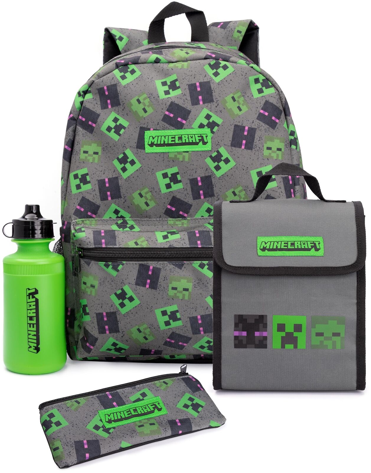 Zaino Minecraft Set Bambini 4 pezzi Villaggi Pranch Box Bottiglia d'acqua