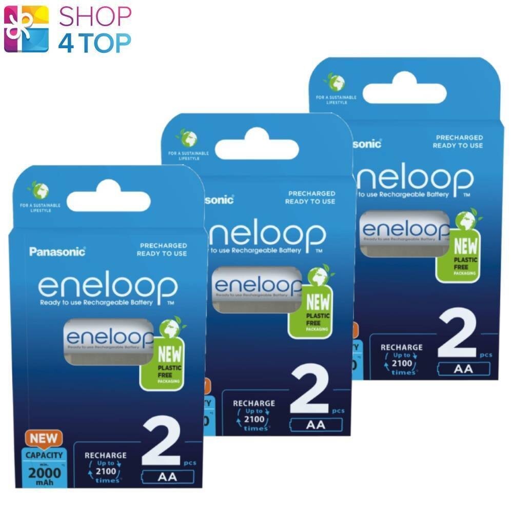 6 Panasonic Aa eneloop Eco Friendly LR6 Ricaricabile batteries 2000mAh 2BL Nuovo