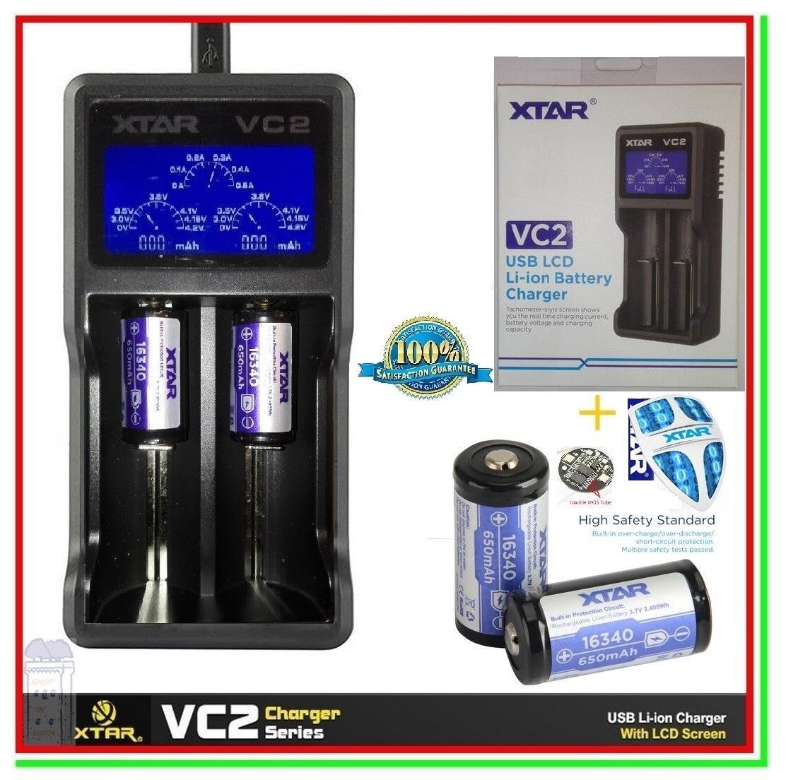 Caricabatterie XTAR VC2 LCD + 2 Batterie Ricaricabili Litio 16340 CR123A Softair