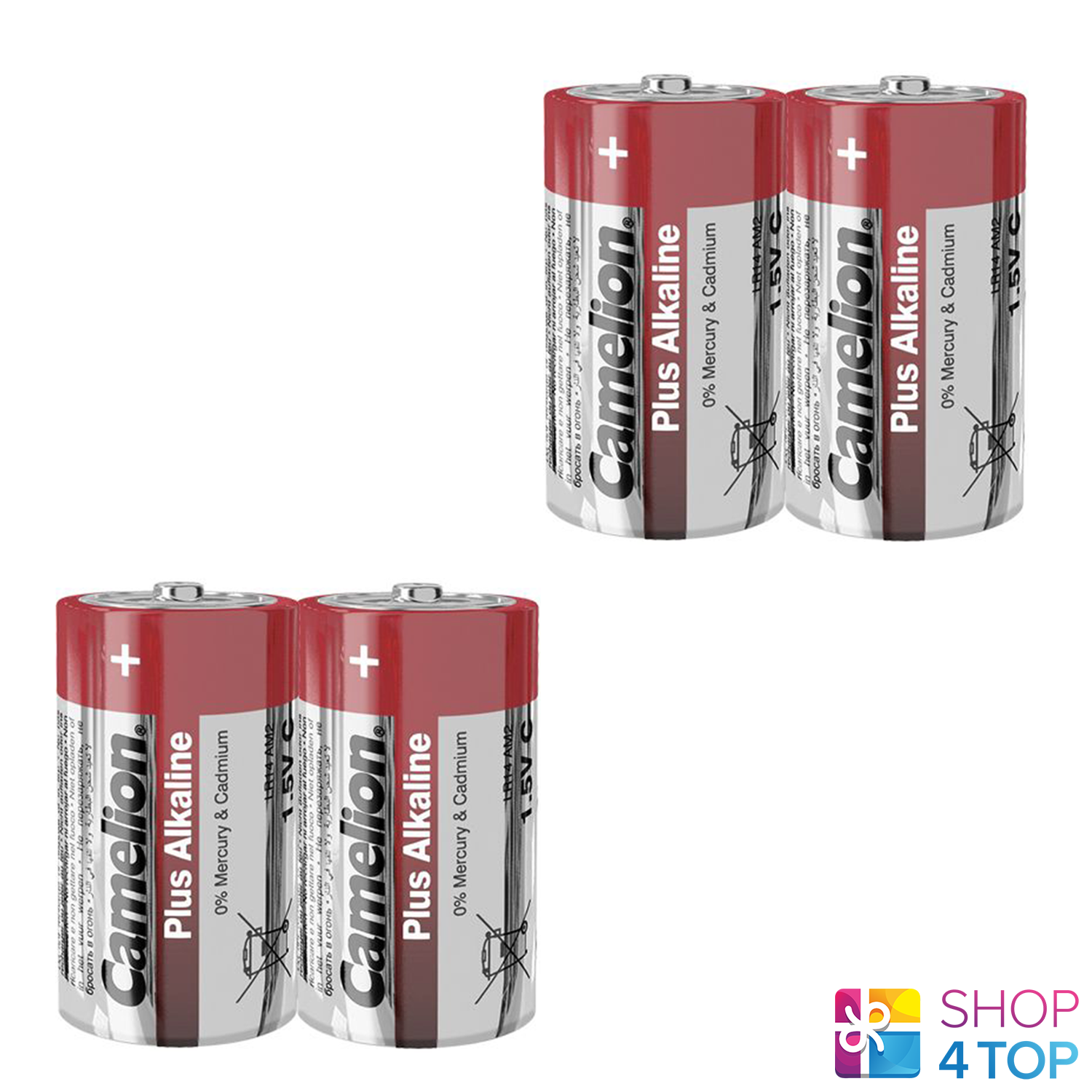 4 Camelion C Più Alcalino batteries LR14 MN1400 AM2 E93 1.5V 2SH Exp 2027 Nuovo