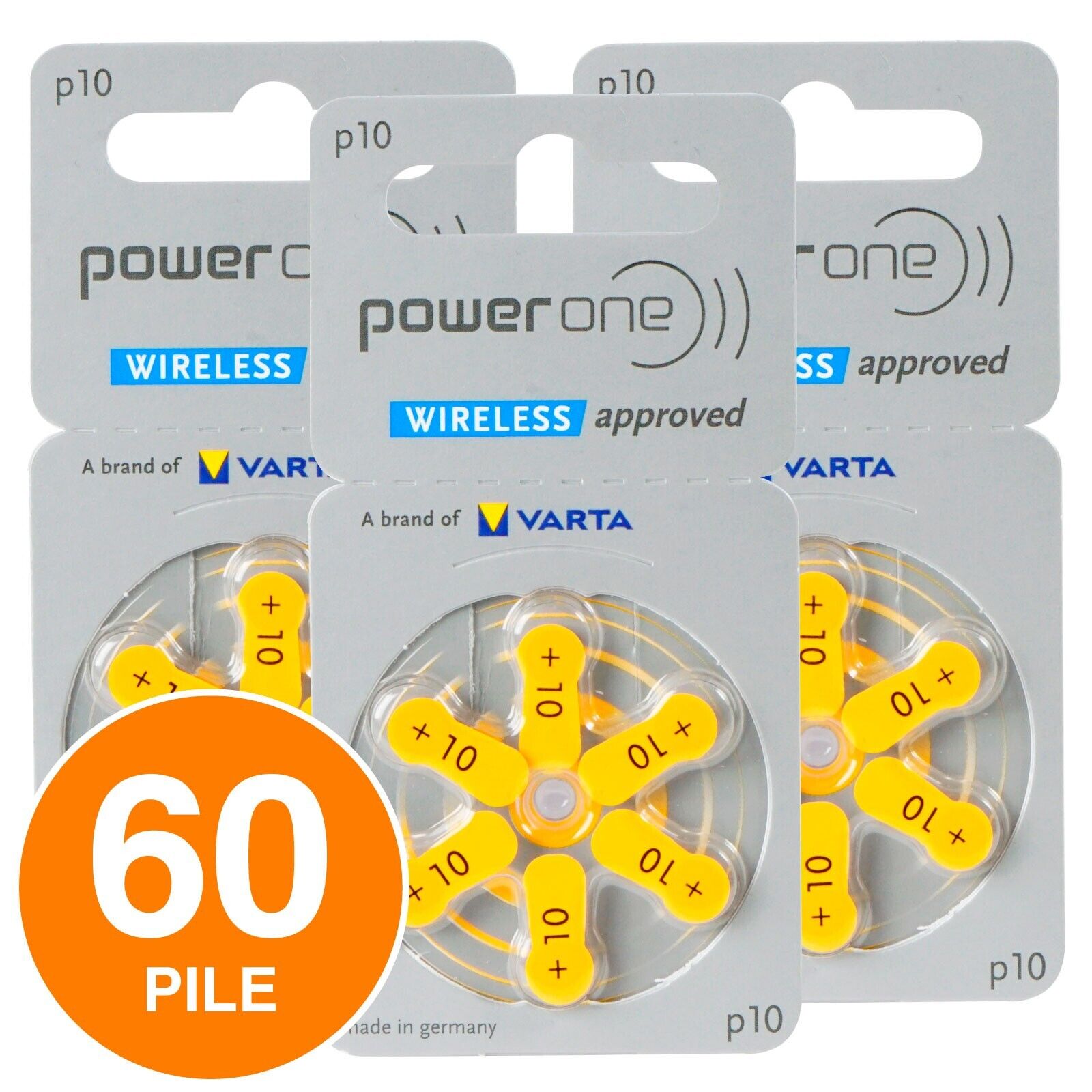 60 Batterie PILE POWERONE 10 per Apparecchi Acustici PROTESI udito PR70 p10