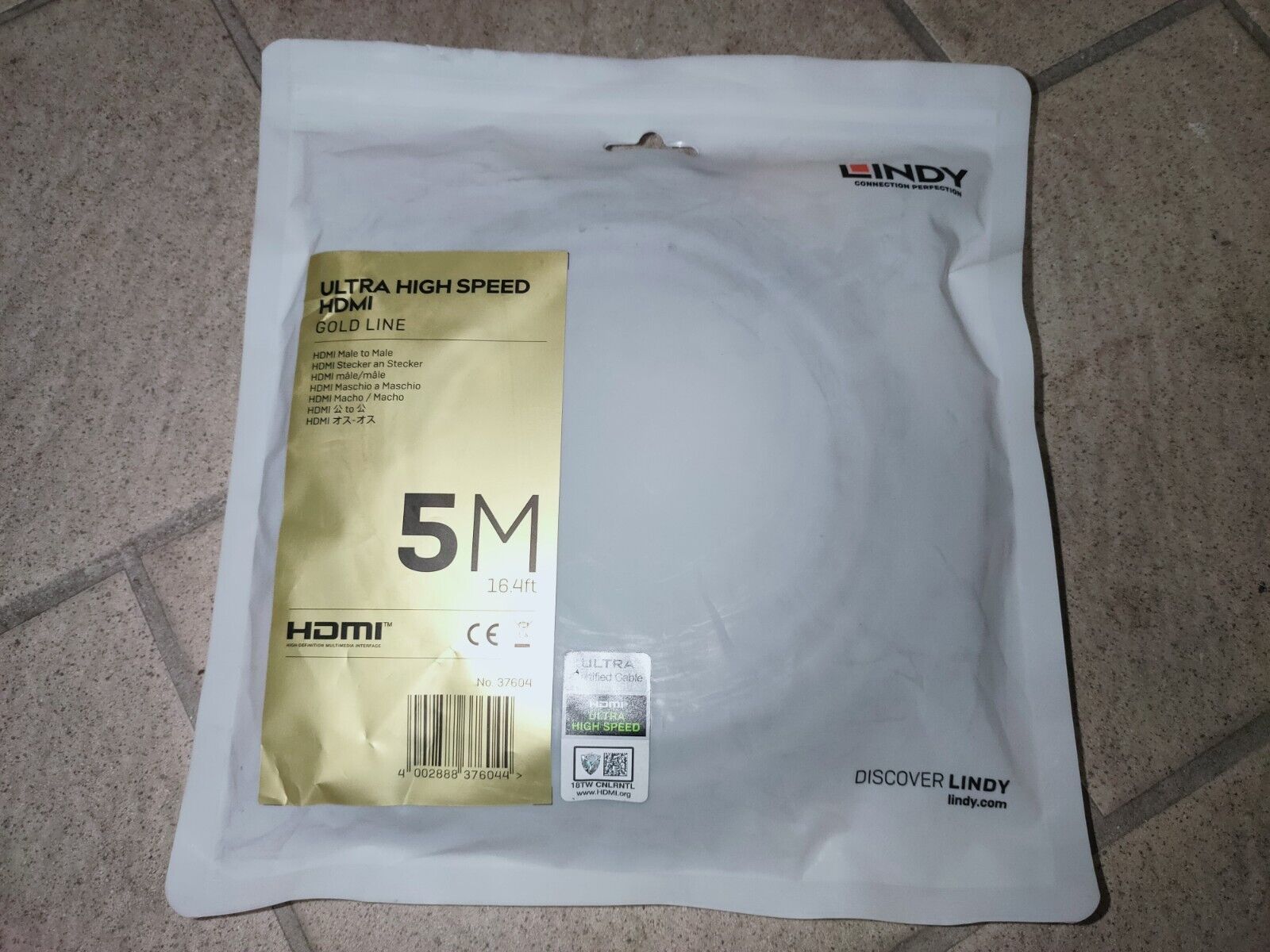 Lindy 37604 Cavo HDMI Ultra High Speed Gold Line, 5m