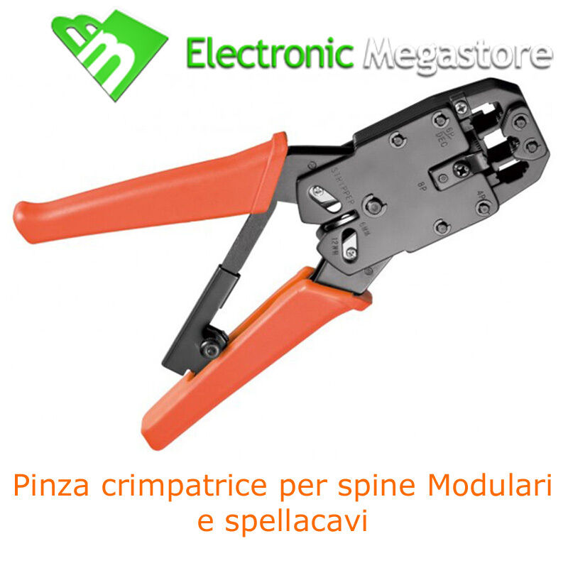 PINZA CRIMPATRICE PER CONNETTORI RJ11 RJ12 RJ45 LAN TELEFONO FAX CON SPELLAFILI